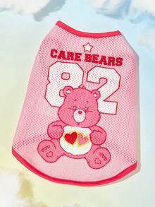 SHEIN X Care Bears 1件可愛卡通印花寵物背心，運動背心，貓狗通用，尺寸XXS至XXXXXL，特小號至特大號，護理熊、愛心熊、憤怒熊、分享熊、彩虹熊 - 玫粉色 - 查看 1