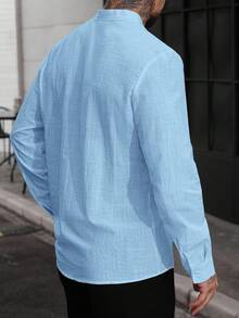 Manfinity Homme Men's Solid Color Long Sleeve Single-Breasted Casual Shirt - Dusty Blue - View 2