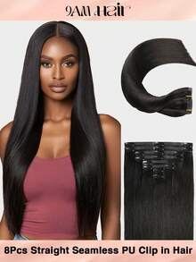 Seamless Clip Ins 每套 8 件含 18 个夹子 无缝 PU 夹入式接发 真人发 隐形 PU 皮肤纬纱直夹入式 100% 未加工真人发接发 - SNatural - 查看 1