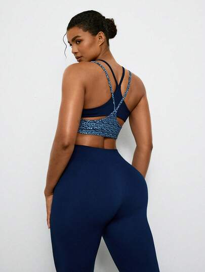 Powerista Plus Size Women's Low Impact Sports Bra, Sports Bra, Yoga Bra, Fitness Bra, Green Bra, Green Leopard Print Bra