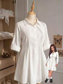 Comfortcana Plus Size Women's White Casual Elegant Single-Breasted Dress Teachers' Day Office Summer - White - View 12