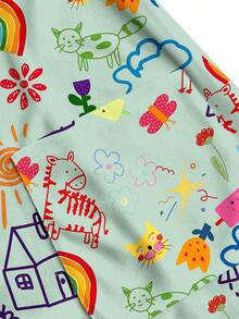 PopScrub Childhood Doodle Pattern Short Sleeve V-Neck Nurse Casual Minimalist Scrub Uniform Top - Multicolor - View 5