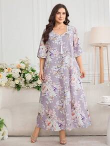 Al Najma Plus Size Women's Floral Print Casual Party Travel Arabian Dress - Multicolor - View 3