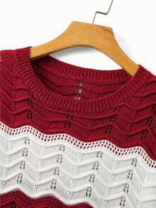 EGENSIO Men's Burgundy Wavy Design Crew Neck Short Sleeve Knit Top Vacation Summer Casual Street Wear - Red - View 3