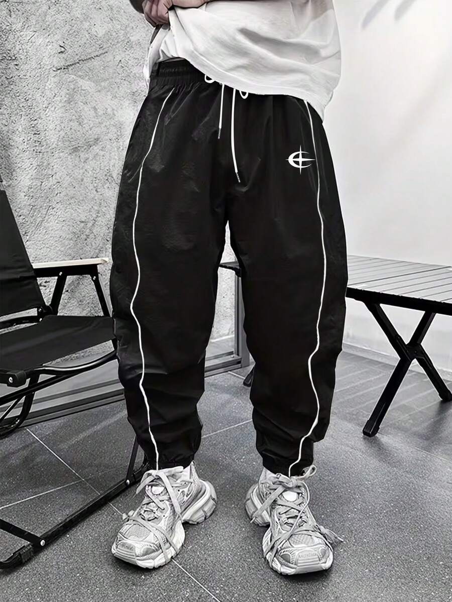 Gym Rark 男款十字星月亮印花抽繩腰休閒口袋運動長褲 - 黑色 - 查看 1