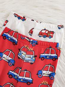 Cozy Pixies Piyama Bayi Laki-laki Pas Badan Motif Hewan Kartun Rajut Lembut Leher Bulat Lengan Pendek Atasan Pullover Pinggang Elastis Celana Pendek Pas Badan 2 Potong - Red and White - View 4
