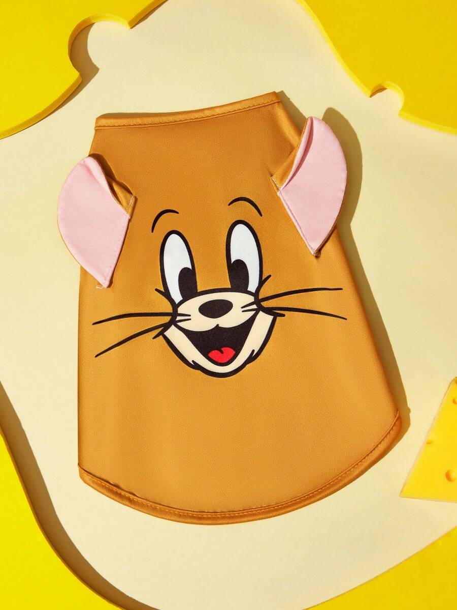 TOM & JERRY X SHEIN 1件裝可愛卡通寵物背心,四季透氣無袖狗貓背心,附3D耳朵,灰色湯姆貓臉印花小狗襯衫,多尺寸XXS-XXXXXL適用小型、中型、大型犬貓,寵物主人與愛好者的完美禮物 - 咖色 - 查看 1