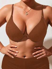 Oceva Atasan Bikini Seksi Putih untuk Liburan Pantai Musim Panas Wanita Ukuran Plus - Coffee Brown - View 6