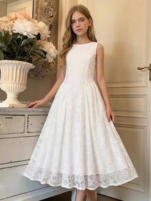 SHEIN Tween Mädchen Lässiges elegantes Mode einfarbiges weißes Spitzenkleid, vielseitig geeignet für den täglichen Gebrauch, Zeremonien, Partys, neues Mädchenkleid, Teeparty-Kleid, weißes Kleid, Sommerkleid - Weiss - Übersicht 10