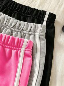 Conjunto de Shorts de Varias Piezas Multicolor con Bloques de Color Estilo Preppy Minimalista Casual de Calle para Niñas Adolescentes - Multicolor - Ver 6