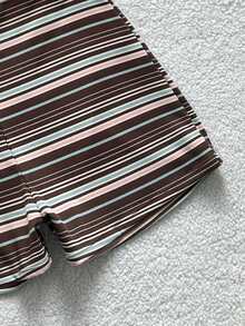 Soleia Plus Size Women's Solid Color One-Piece Camisole Swimwear With Striped Shorts Set Bathing Suit For Women - Brown - View 7