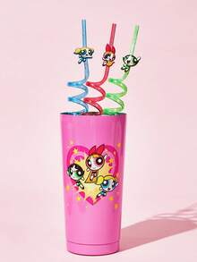 THE POWERPUFF GIRLS X SHEIN 1/3 Cute Cartoon Pattern Straw Cover With Straw, Gift Package. - Multicolor - View 2