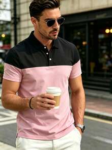 Manfinity Dauomo Camisa polo de manga corta para hombres, casual y de trabajo, con bloques de color para el verano - Multicolor - Ver 4