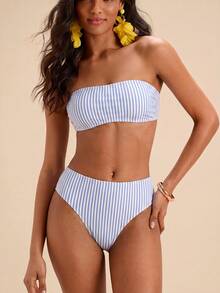 Travachic Women's Vintage Striped Print Pattern Swimsuit Set, Suitable For Outings, Beach Vacation, Chic, Cruise Party, Holiday - Multicolor - View 8
