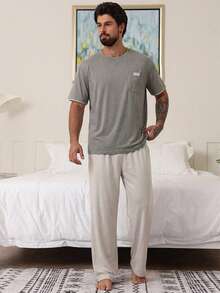 DAZY Conjunto de camiseta y pantalones de unicolor para hombre, ropa de casa de verano - Multicolor - Ver 6