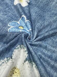 Trelyra Casual Fashion, Denim Effect Floral Print, Suitable For Daily And Party Wear Women's Tank Top - Blue - View 4