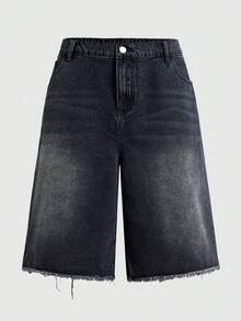 EASEVO Celana Pendek Denim Pria Ukuran Besar dengan Saku dan Kancing, Kasual, Serbaguna, untuk Sehari-hari, Liburan, Perjalanan, Warna Abu-abu Gelap, Cocok untuk Musim Panas. - Hitam - View 2