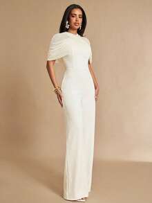 Silquee Women's Elegant Mesh Shawl Jumpsuit Summer Elegant Casual Luxury Formal Festival Party - Apricot - View 5