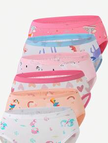 SHEIN [5pcs Random Mix]Girls Toddler Multi-Color Heart Bow Cute Rabbit Mermaid Unicorn Fairy Flamingo Simple Cute Multi-Color Cotton Print Combination Triangle Panties - Multicolor - View 7