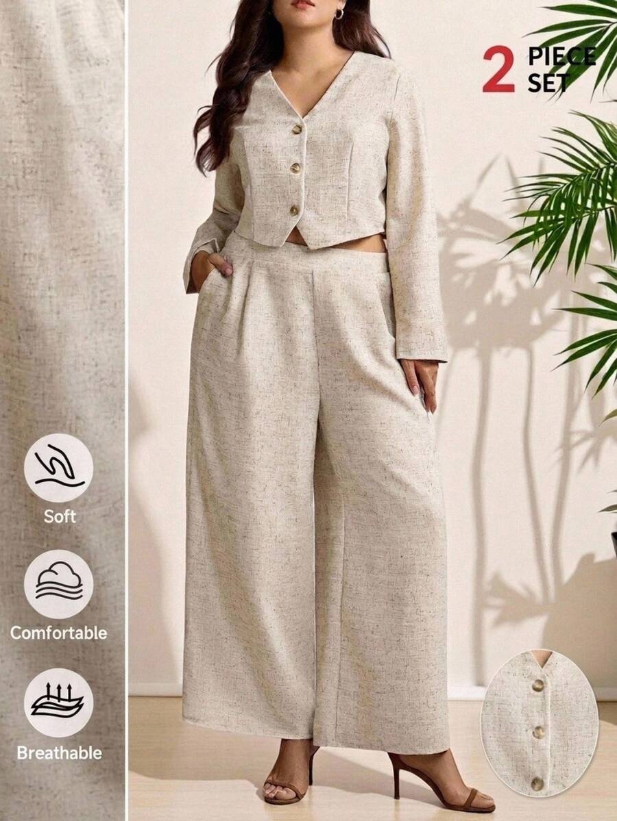 Comfylo 两件套秋季套装加大码 Old Money 女士西装套装复古前扣休闲上衣和阔腿裤,通勤女士西装套装,秋季感恩节装扮节日装扮休闲风格 Navycore 女士 Navycore 两件套航海风格女士休闲装女士机场装秋季服装加大码校服办公室服装女士婚礼宾客礼服女士生日服装 - 杏色 - 查看 1