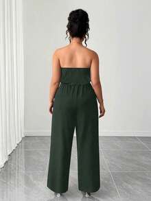 Elenzga Women's Plus Size Strapless Lace-Up Wide Leg Jumpsuit - Army Green - View 2