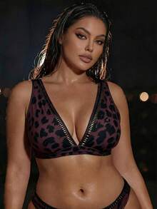 Swim SXY 大尺碼女款豹紋性感比基尼上衣，適用於海灘、度假、泳池與游泳的多功能時尚泳裝上衣 - 彩色 - 查看 4