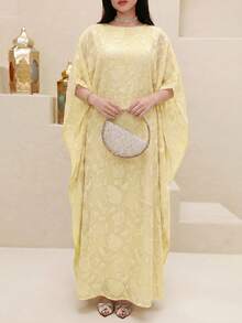 Yasmyna Women's Cut-Out Batwing Sleeve Loose Arabic Traditional Long Tunic - Yellow - View 3