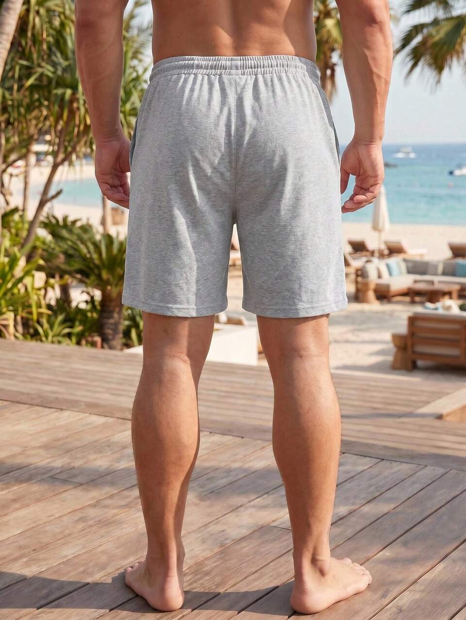 Plus Size Men's Solid Gray Elastic Waist Casual Shorts Summer