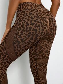 Voyena Colanți sport pentru femei mărimi mari, pantaloni de yoga, pantaloni de yoga cu imprimeu leopard maro cafe, pantaloni fitness - cafea maro - Vizualizare 3