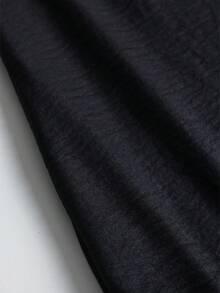 Elenzga Plus Size Solid Color Crossover Wrap Shirt, Suitable For Commuting - Black - View 4