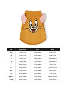 TOM & JERRY X SHEIN 1件裝可愛卡通寵物背心，四季透氣無袖狗貓背心，附3D耳朵，灰色湯姆貓臉印花小狗襯衫，多尺寸XXS-XXXXXL適用小型、中型、大型犬貓，寵物主人與愛好者的完美禮物 - 咖色 - 查看 6