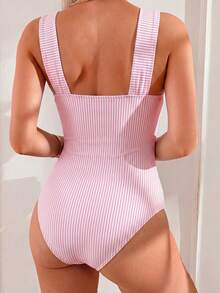 Swim Lushoire Springbreak 女款純色抓皺肩帶極簡風一件式泳衣 節慶波希米亞風 - 粉色 - 查看 2