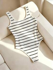 GlowEve Women's Wide Strap Backless Line Camisole - Black and White - View 2