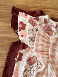 SHEIN Vintaside Kids 嬰兒女童多件套裝 夏季圓領無袖簡約時尚日常數位印花背心搭配休閒簡約時尚針織羅紋短褲套裝 適合外出、公園散步、日常休閒、露營、野餐及度假穿著 - 彩色 - 查看 5