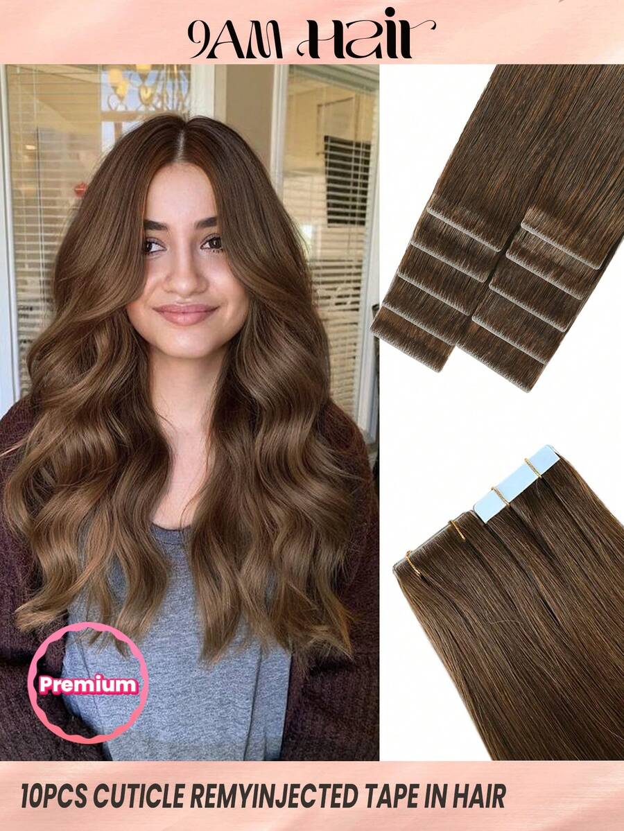 Tóc nối bằng băng dính vô hình Cuticle Remy liền mạch tiêm thủ công chất lượng chuyên nghiệp tóc người nguyên chất tóc nối bằng băng dính vô hình tóc người tự nhiên màu đen 10 chiếc 25g tóc thẳng băng dính băng dính tóc nối - S4 - Xem 1