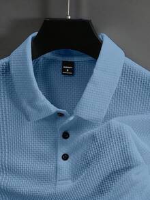 Manfinity Homme 男士纯色夏季 Polo 衫，适合高尔夫运动 - 藍色 - 查看 5