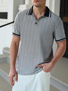 Manfinity Bizformal Men's Casual Business Colorblock Short Sleeve Polo Shirt - Black - View 4