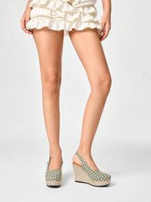 ROMWE Fairycore Zapatos de plataforma & cuña sin cordones para mujer, punta afilada con decoración de hebilla, adecuados para la temporada de vacaciones, primavera/verano - Verde - Ver 3