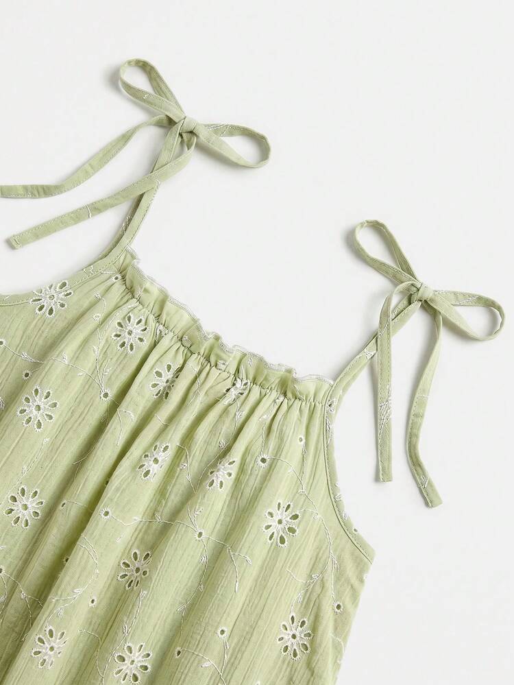 Green Loose Fit Midi Dress In Floral Crepe With Tie Straps Summer Holiday Casual