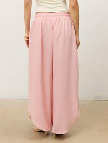 CielaLinda Women's Crinkled Wide-Leg Pants With Side Slit, Elegant Casual Boho Resort Vacation Trousers Beach Dusty Pink Summer - Pink - View 2