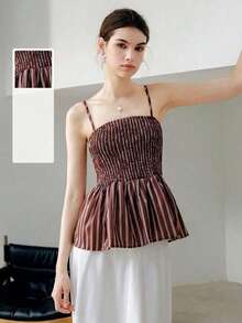 SHEIN Unity Women's Holiday Ruffled Hem Cami Top - Brown - View 1