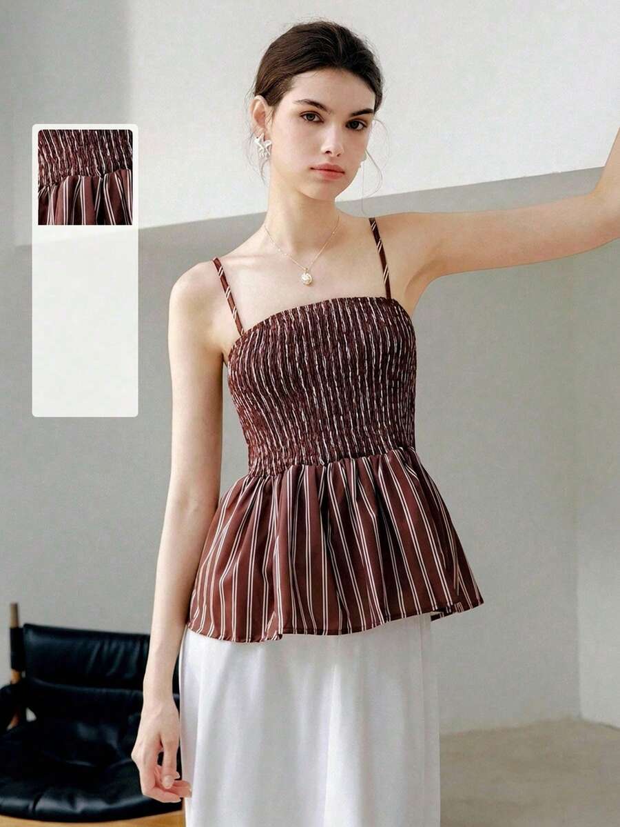 SHEIN Unity Women's Holiday Ruffled Hem Cami Top - Brown - View 1