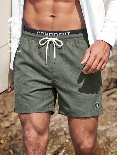 Surfspeed Pantalones cortos de playa para vacaciones con cintura con cordón y patrón minimalista verde para hombres
