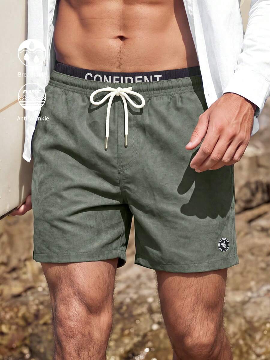 Surfspeed Men's Green Minimalist Pattern Drawstring Waist Vacation Beach Shorts Holiday / Vacation / Beach / Hawaii / Tropical / Swim / Bathing - Army Green - View 1