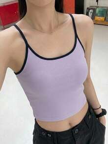 DAZY 女款拼色拼接基礎運動背心 夏季 - 淡紫色 - 查看 4