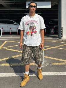 DAZY 男士夏季休闲度假时尚街头日常通勤全印花百慕大牛仔短裤 - 彩色 - 查看 5