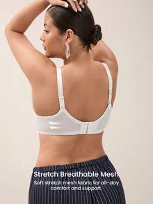 LUVLETTE Plus Dream Curve Air Full Coverage Minimizer Seamless No Show Breathable Mesh Ultra-Light Summer Sandwich Stripe White Support Bra - White - View 4