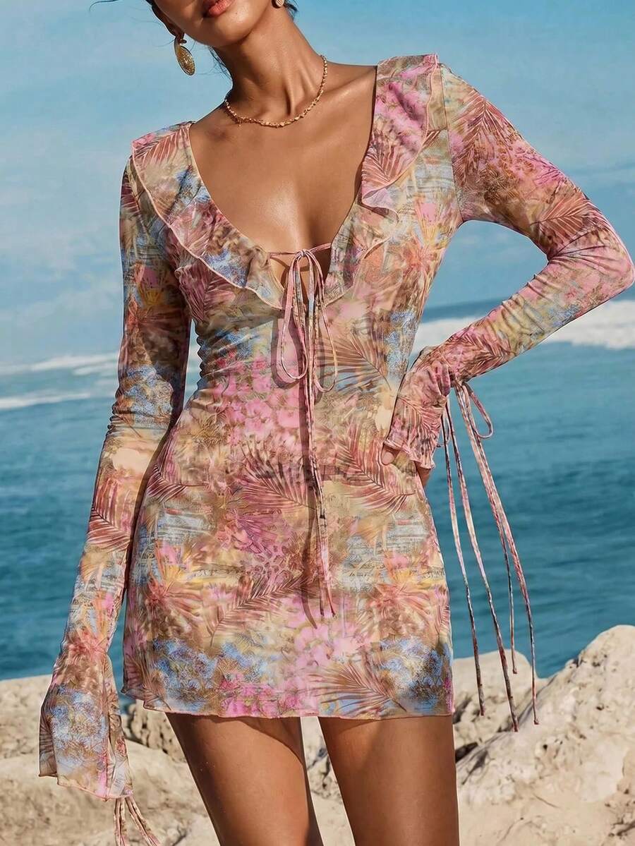 Opulessa Women's All-Over Print Ruffle Hem Cover-Up Dress - Multicolor - View 1