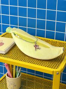 Zazumi 1pc/2pcs Flannel Storage Bag, Banana Plush Pencil Case, Cute Portable Niche Cartoon Multi-Functional Student Stationery Bag - multicolor - View 2