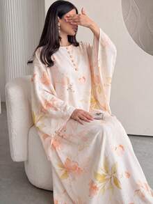 Yasveil Spring & Summer V-Neck Fashionable Romantic Vacation Style Batwing Sleeve Dress - Multicolor - View 1